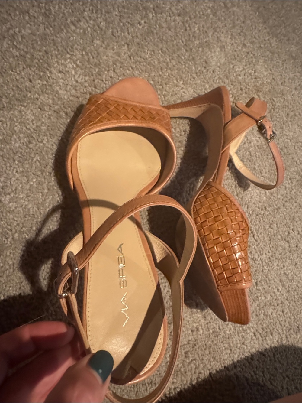 Via Spiga Tan Woven Slingback Heels